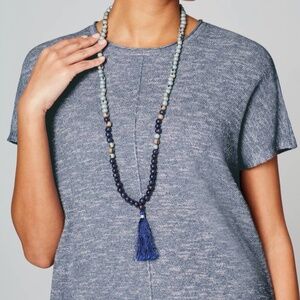 J. Jill NWT Pure Jill Blue Beaded Long Tassel Pendant Necklace